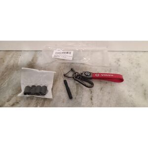 Volvo Genuine Leather Red Chrome Keychain & Tire Valve Stem Caps